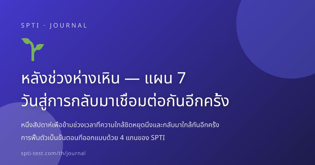 หลังช่วงห่างเหิน — แผน 7 วันสู่การกลับมาเชื่อมต่อกันอีกครั้ง - SPTI